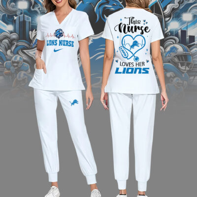 Detroit Lions | Premium NFL Nurse Appreciation Stretch V-Neck Scrub Top And Jogger Pant