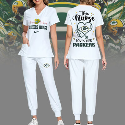 Green Bay Packers | Premium NFL Nurse Appreciation Stretch V-Neck Scrub Top And Jogger Pant