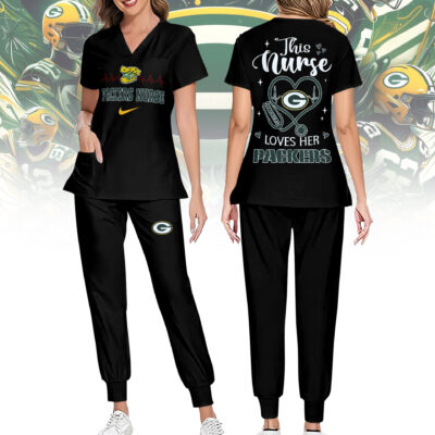 Green Bay Packers | Premium NFL Nurse Appreciation Stretch V-Neck Scrub Top And Jogger Pant