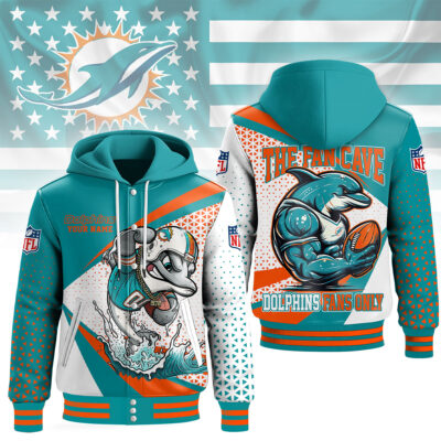 Miami Dolphins | Premium NFL Fan Cave Hooded Baseball Jacket - 5XL