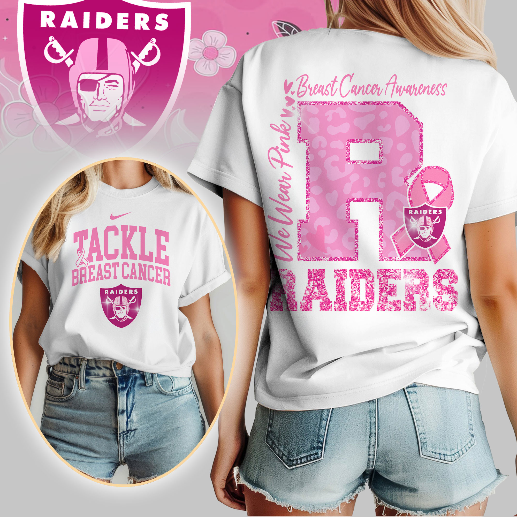 Las Vegas Raiders | We Wear Pink Support T-Shirt