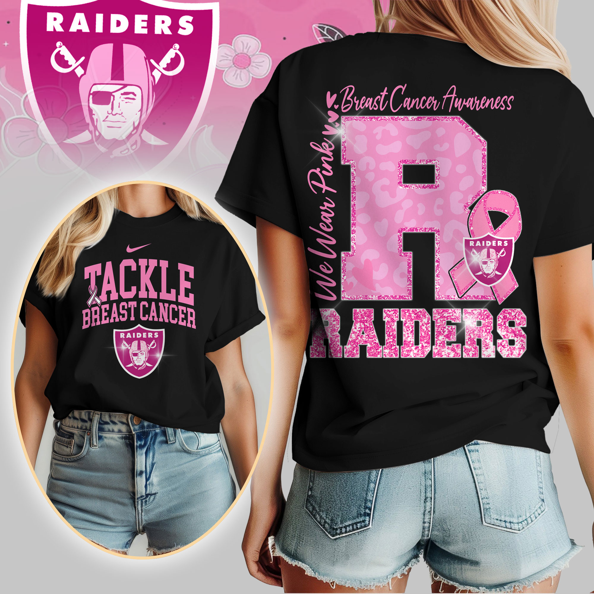Las Vegas Raiders | We Wear Pink Support T-Shirt - Image 2