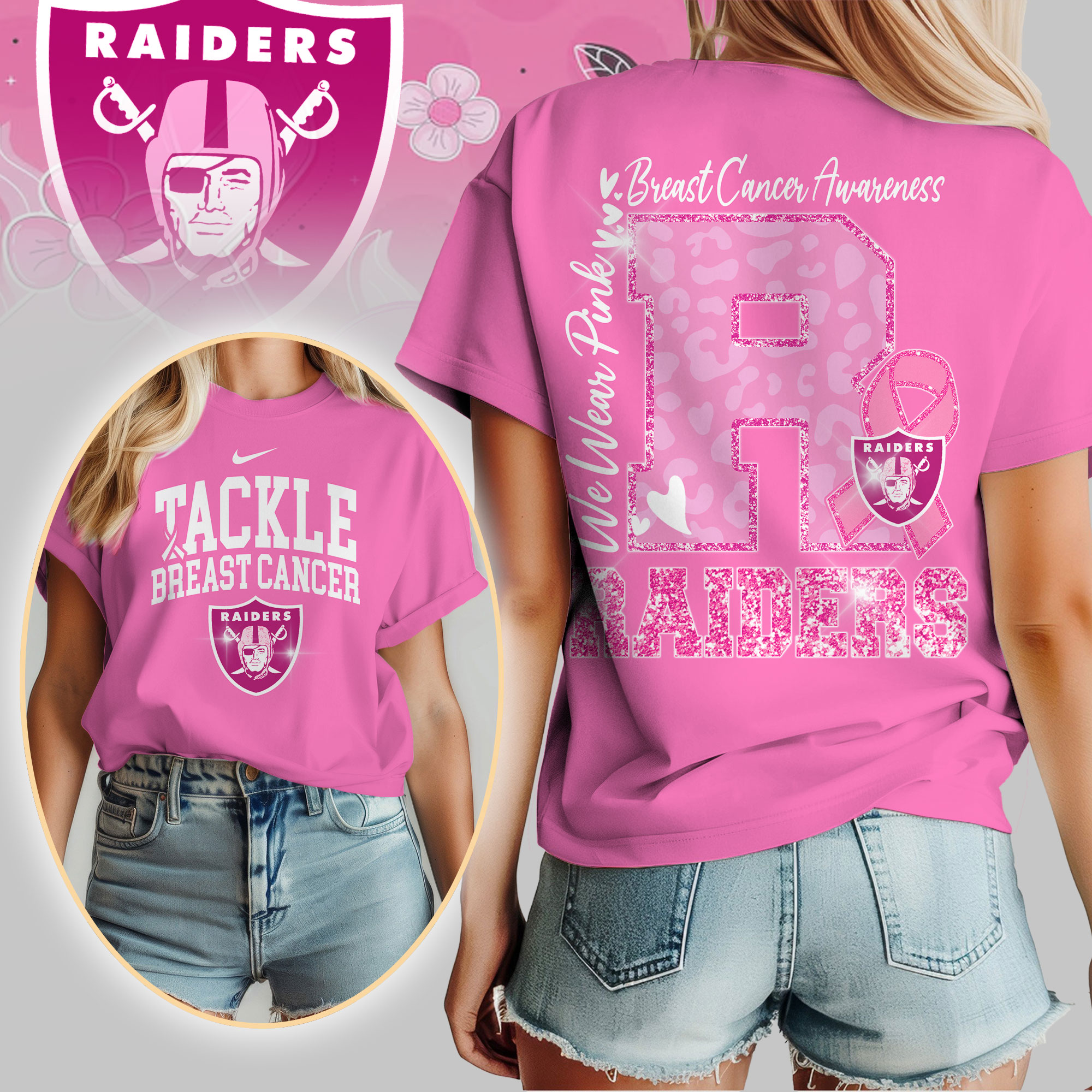 Las Vegas Raiders | We Wear Pink Support T-Shirt - Image 3