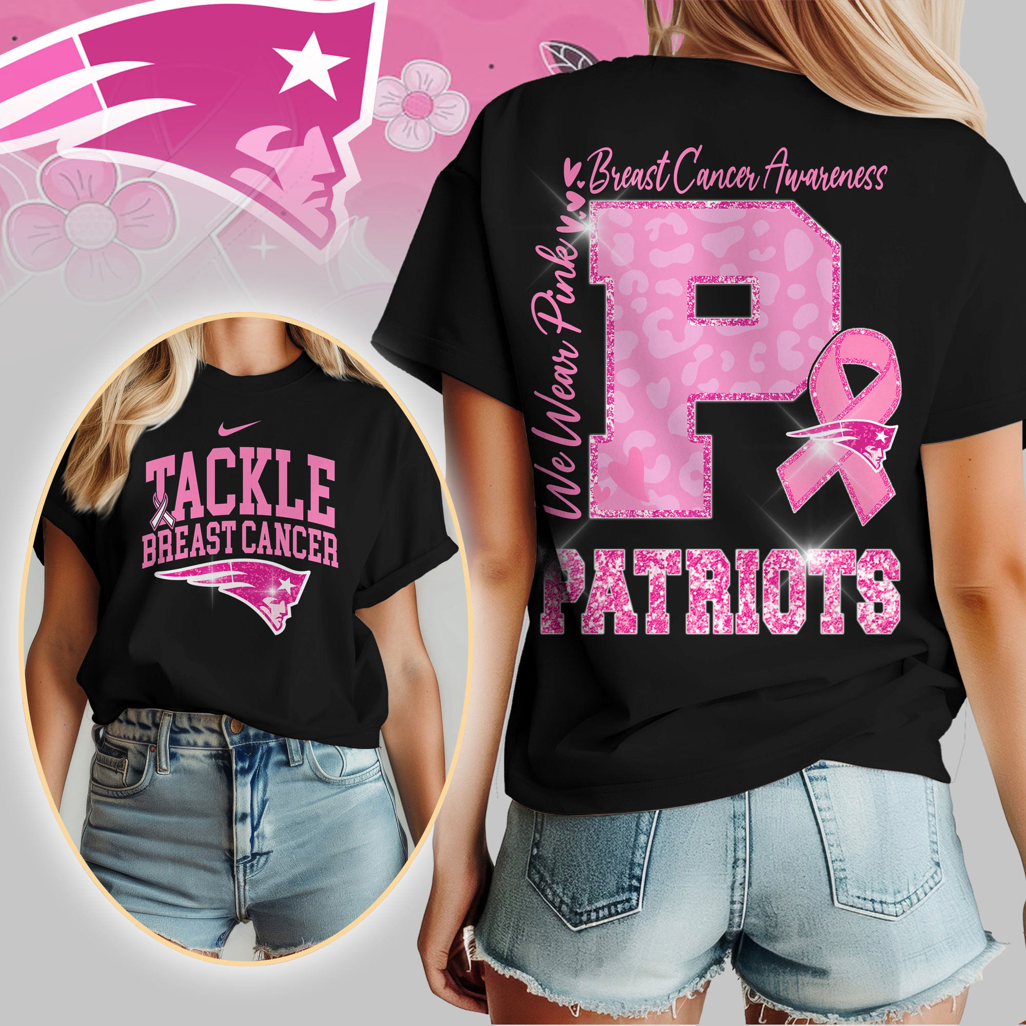 New England Patriots | We Wear Pink Support T-Shirt - Image 2