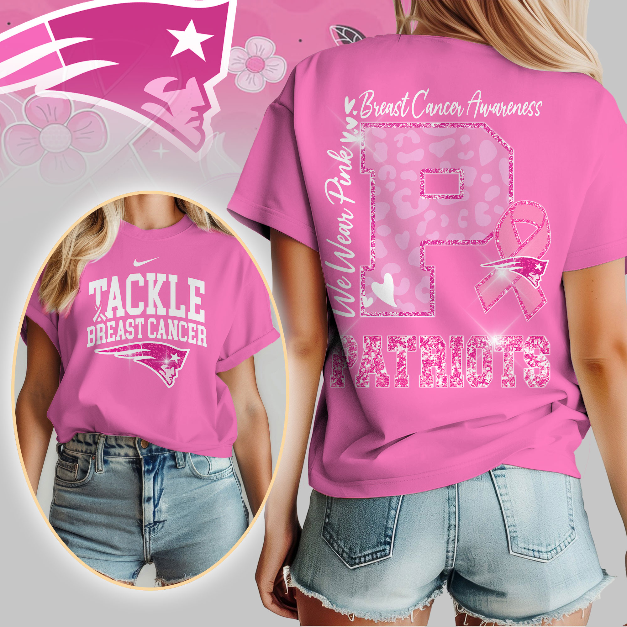 New England Patriots | We Wear Pink Support T-Shirt - Image 3