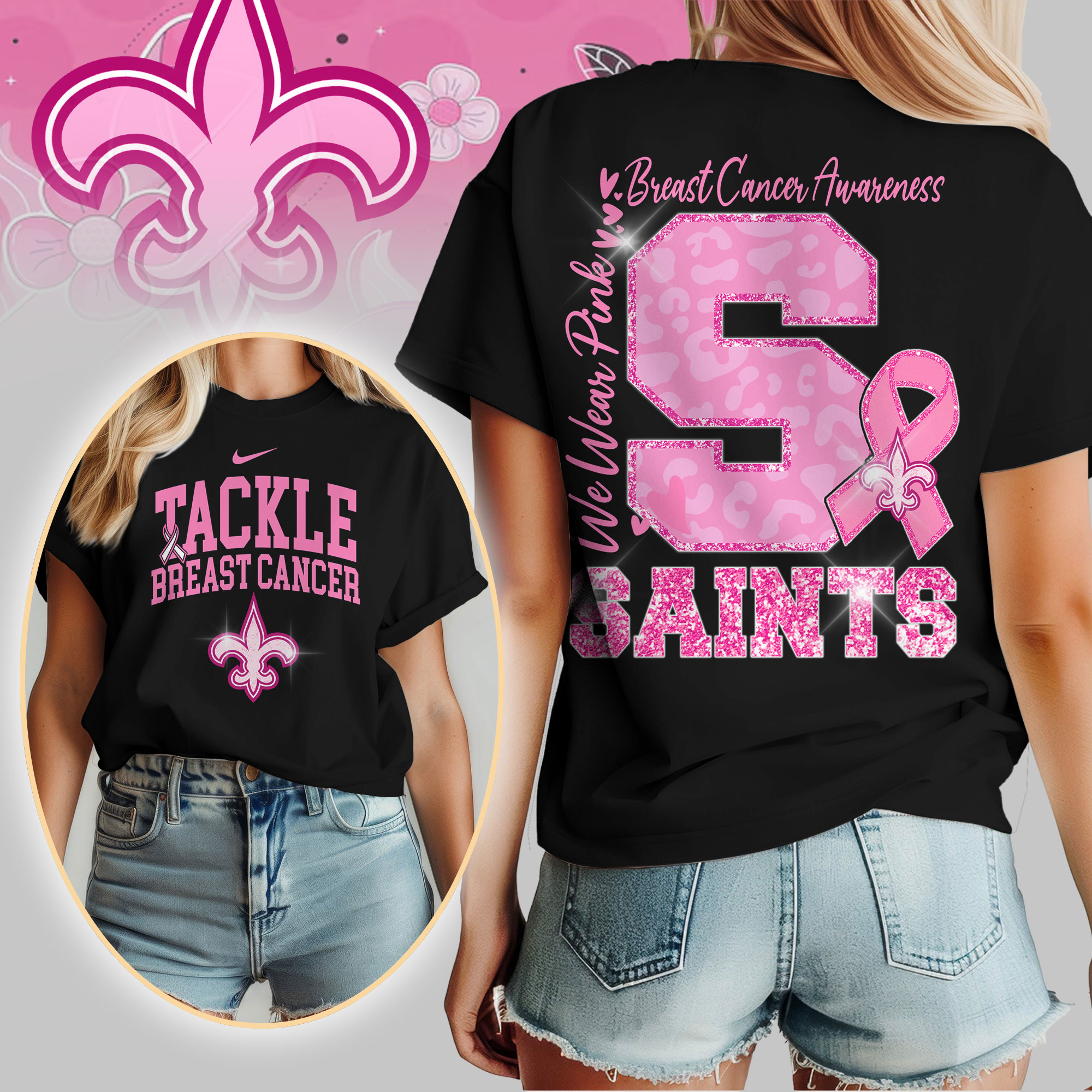 New Orleans Saints | We Wear Pink Support T-Shirt - Image 2