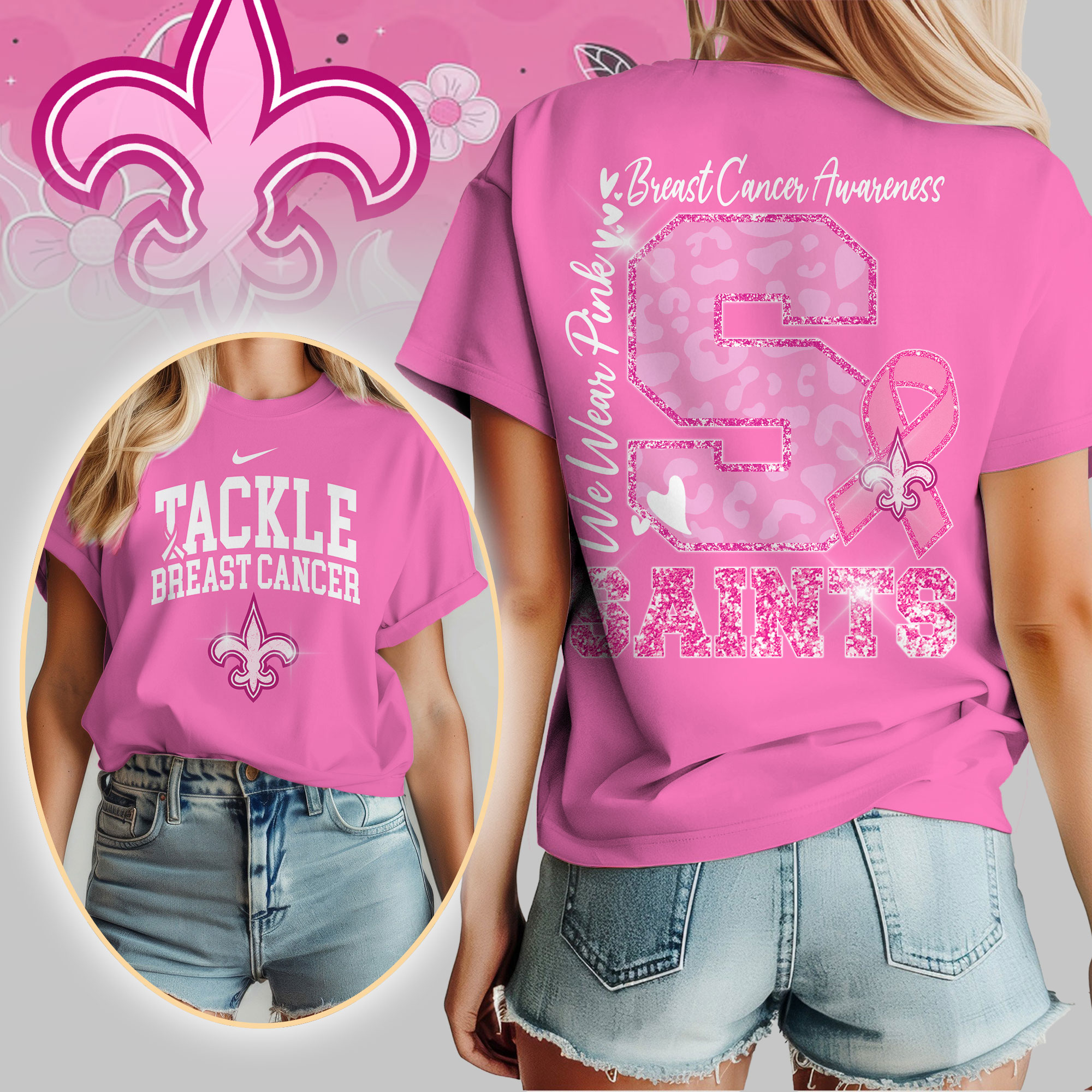 New Orleans Saints | We Wear Pink Support T-Shirt - Image 3