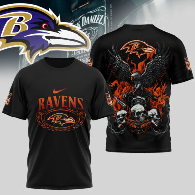 Baltimore Ravens | Premium NFL Flaming Eagle Skull T-Shirt