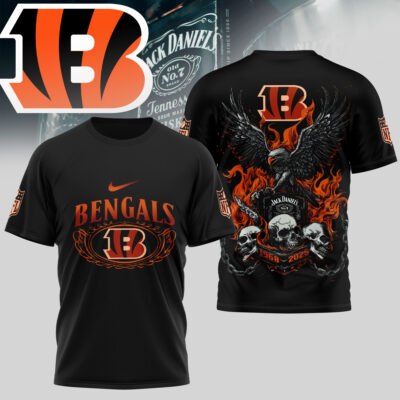Cincinnati Bengals | Premium NFL Flaming Eagle Skull T-Shirt