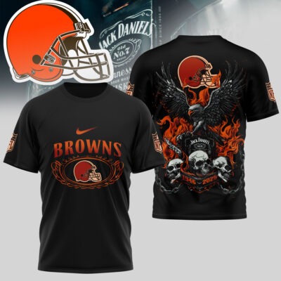 Cleveland Browns | Premium NFL Flaming Eagle Skull T-Shirt