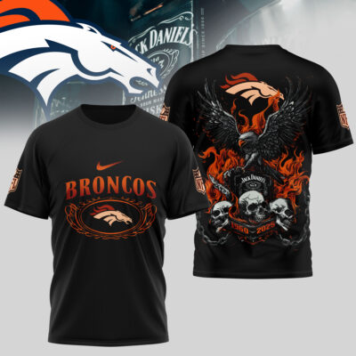Denver Broncos | Premium NFL Flaming Eagle Skull T-Shirt - 3XL
