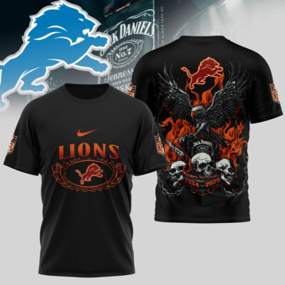 Detroit Lions | Premium NFL Flaming Eagle Skull T-Shirt
