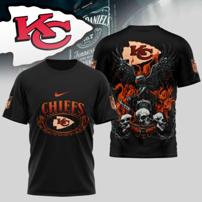 Kansas City Chiefs | Premium NFL Flaming Eagle Skull T-Shirt - 3XL