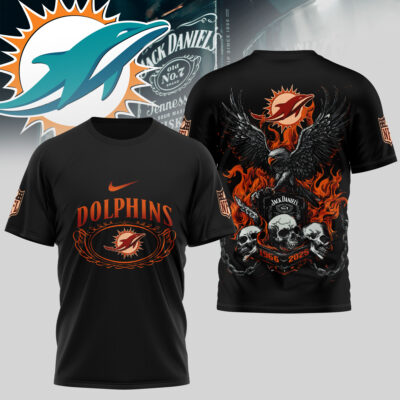 Miami Dolphins | Premium NFL Flaming Eagle Skull T-Shirt - 5XL