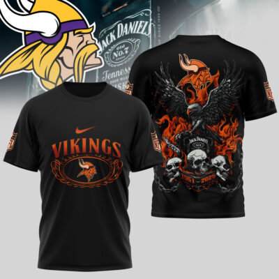 Minnesota Vikings | Premium NFL Flaming Eagle Skull T-Shirt - 4XL