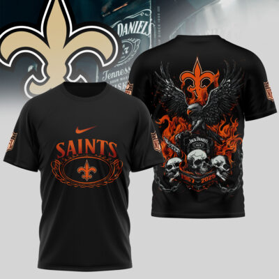 New Orleans Saints | Premium NFL Flaming Eagle Skull T-Shirt