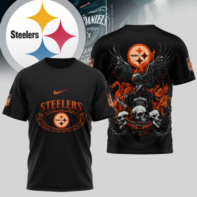Pittsburgh Steelers | Premium NFL Flaming Eagle Skull T-Shirt - 5XL