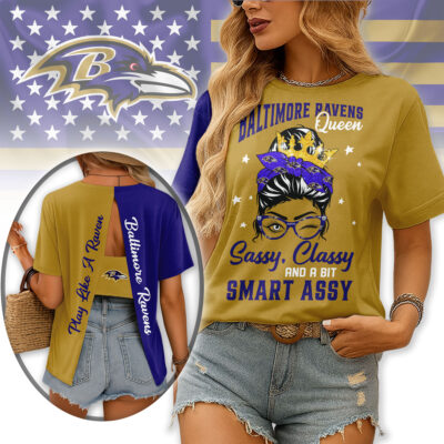 Baltimore Ravens | Premium NFL Sassy Classy Hollow-out Backless T-shirt - M