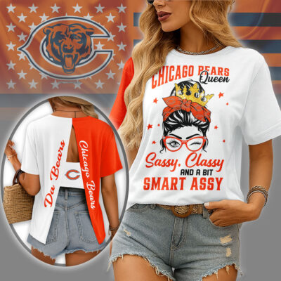 Chicago Bears | Premium NFL Sassy Classy Hollow-out Backless T-shirt - 3XL