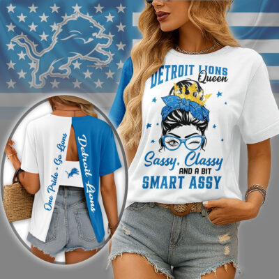 Detroit Lions | Premium NFL Sassy Classy Hollow-out Backless T-shirt - 2XL