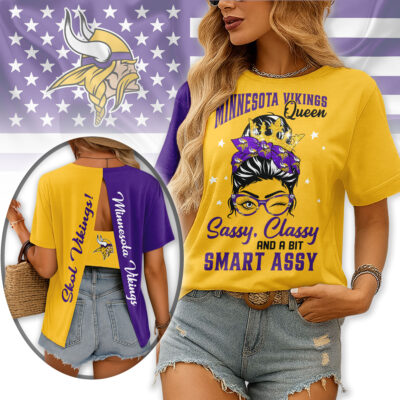 Minnesota Vikings | Premium NFL Sassy Classy Hollow-out Backless T-shirt - M