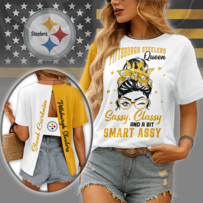 Pittsburgh Steelers | Premium NFL Sassy Classy Hollow-out Backless T-shirt - 5XL