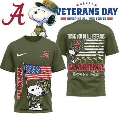 Alabama Crimson Tide | Premium NCAA Snoopy Thank You Veterans 3D Shirt
