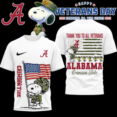 Alabama Crimson Tide | Premium NCAA Snoopy Thank You Veterans 3D Shirt