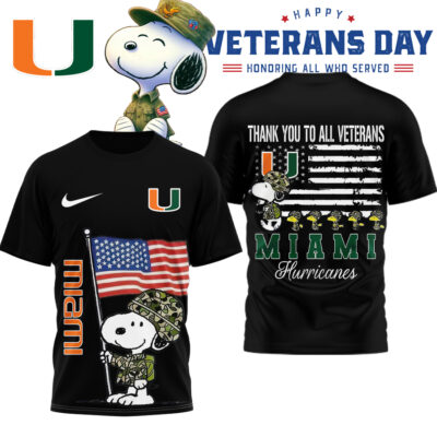 Miami Hurricanes | Premium NCAA Snoopy Thank You Veterans 3D Shirt