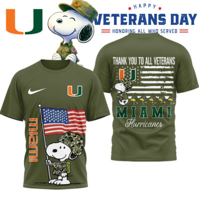 Miami Hurricanes | Premium NCAA Snoopy Thank You Veterans 3D Shirt