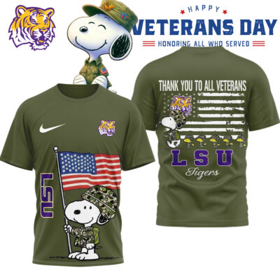 LSU Tigers | Premium NCAA Snoopy Thank You Veterans 3D Shirt