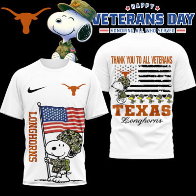 Texas Longhorns | Premium NCAA Snoopy Thank You Veterans 3D Shirt