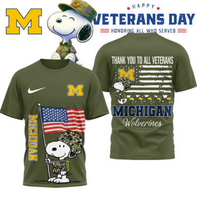Michigan Wolverines | Premium NCAA Snoopy Thank You Veterans 3D Shirt