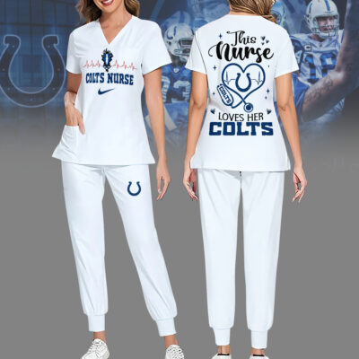 Indianapolis Colts | Premium NFL Nurse Appreciation Stretch V-Neck Scrub Top And Jogger Pant
