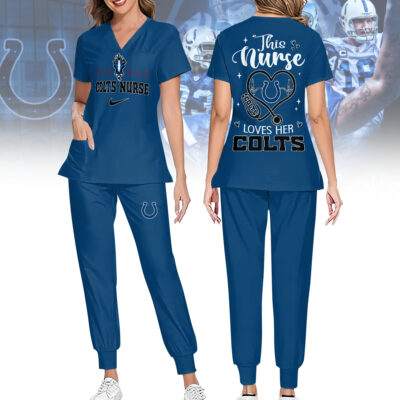 Indianapolis Colts | Premium NFL Nurse Appreciation Stretch V-Neck Scrub Top And Jogger Pant