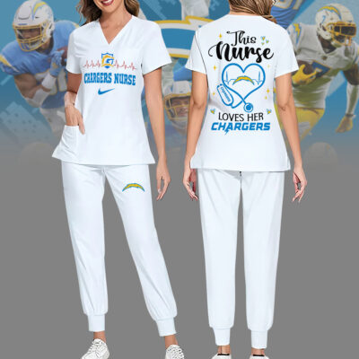 Los Angeles Chargers | Premium NFL Nurse Appreciation Stretch V-Neck Scrub Top And Jogger Pant