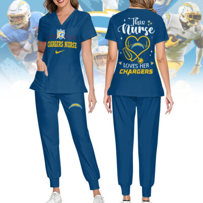 Los Angeles Chargers | Premium NFL Nurse Appreciation Stretch V-Neck Scrub Top And Jogger Pant