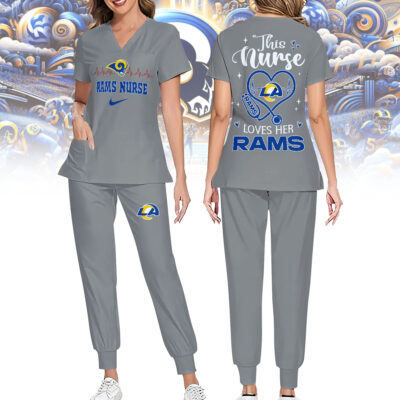 Los Angeles Rams | Premium NFL Nurse Appreciation Stretch V-Neck Scrub Top And Jogger Pant