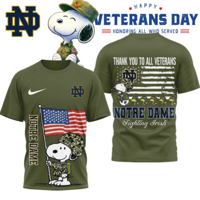 Notre Dame Fighting Irish | Premium NCAA Snoopy Thank You Veterans 3D Shirt