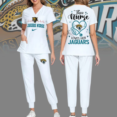 Jacksonville Jaguars | Premium NFL Nurse Appreciation Stretch V-Neck Scrub Top And Jogger Pant