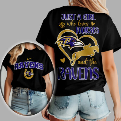 Baltimore Ravens | Premium NFL Just A Girl Who Loves Horses Women Shirt