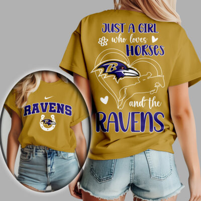Baltimore Ravens | Premium NFL Just A Girl Who Loves Horses Women Shirt