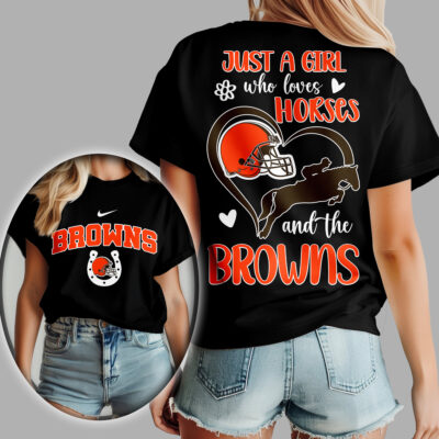 Cleveland Browns | Premium NFL Just A Girl Who Loves Horses Women Shirt
