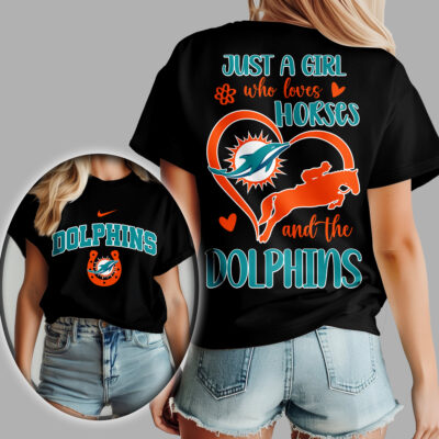 Miami Dolphins | Premium NFL Just A Girl Who Loves Horses Women Shirt