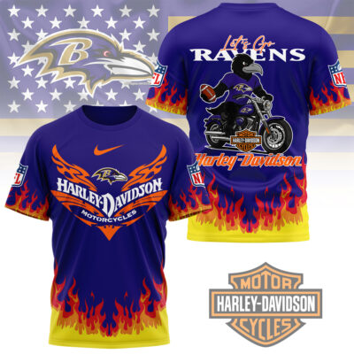 Baltimore Ravens | Premium NFL Harley Davidson Firewave 3D Shirt