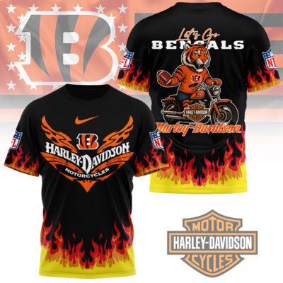 Cincinnati Bengals | Premium NFL Harley Davidson Firewave 3D Shirt