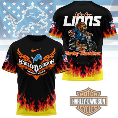 Detroit Lions | Premium NFL Harley Davidson Firewave 3D Shirt