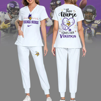 Minnesota Vikings | Premium NFL Nurse Appreciation Stretch V-Neck Scrub Top And Jogger Pant