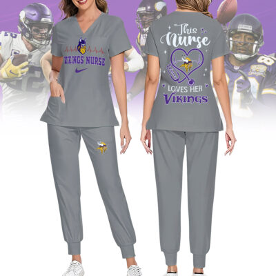 Minnesota Vikings | Premium NFL Nurse Appreciation Stretch V-Neck Scrub Top And Jogger Pant