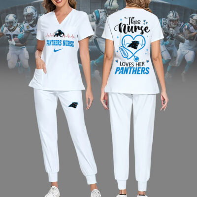 Carolina Panthers | Premium NFL Nurse Appreciation Stretch V-Neck Scrub Top And Jogger Pant